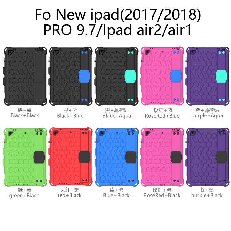 Design a nido d'ape EVA + PC Guscio protettivo piatto anticaduta a quattro angoli con cinghie, For iPad 9.7 2017/2018