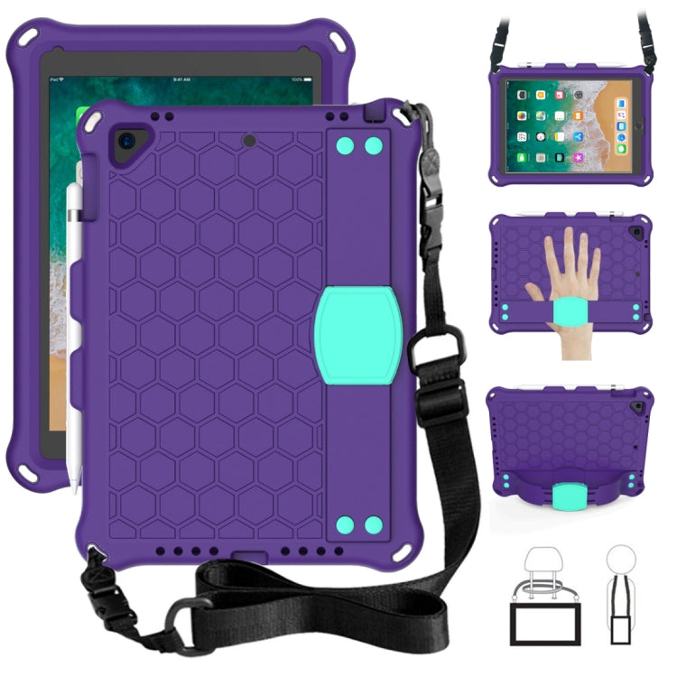 Design a nido d'ape EVA + PC Guscio protettivo piatto anticaduta a quattro angoli con cinghie, For iPad 9.7 2017/2018