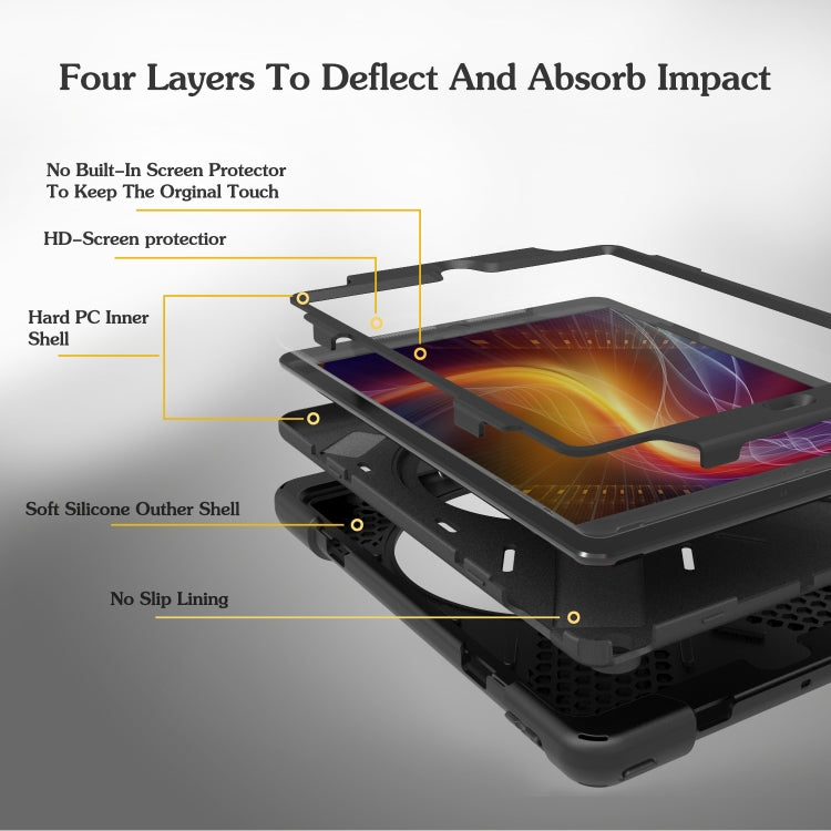 Per Amazon fire 7 (2017) (2019) PC con rotazione a 360 gradi + custodia protettiva in silicone con supporto e cinturino