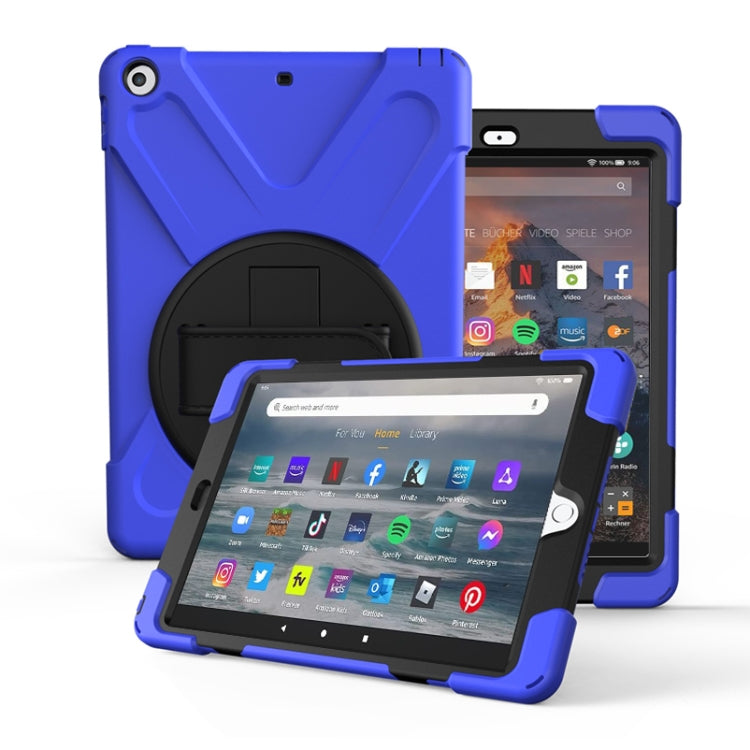 Per Amazon fire 7 (2017) (2019) PC con rotazione a 360 gradi + custodia protettiva in silicone con supporto e cinturino