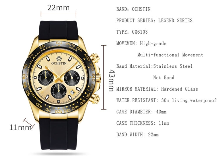 OCHSTIN 6103 Orologio al quarzo multifunzione Cinturino in silicone Orologio sportivo luminoso impermeabile