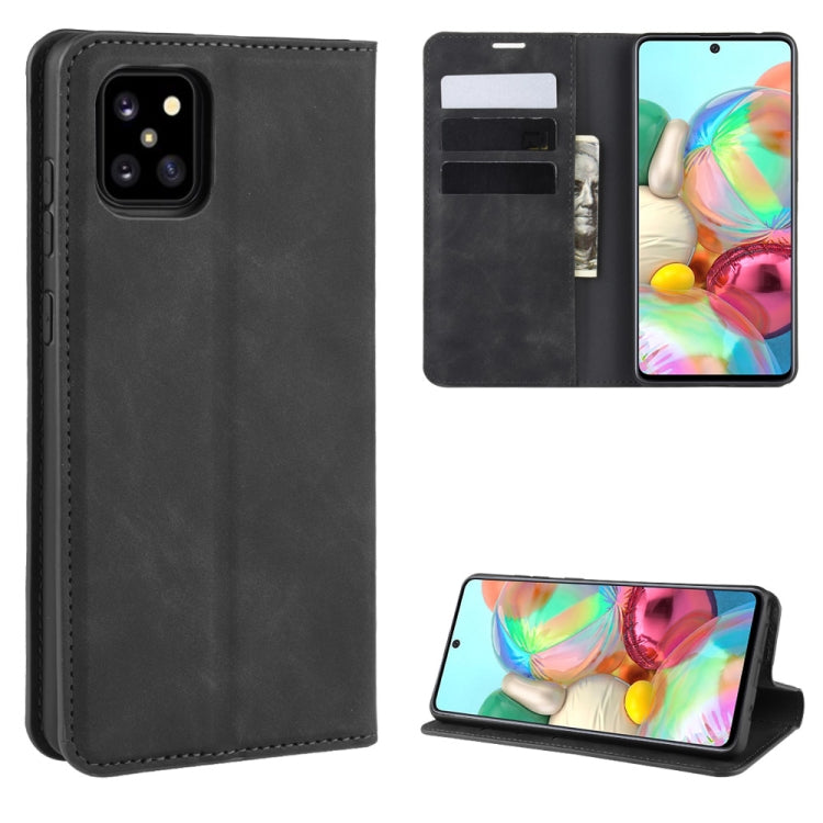 Per Galaxy A81 / M60S / Note 10 Lite Custodia in pelle con ventosa magnetica per affari retro-pelle con supporto e slot per schede e portafoglio, For Galaxy A81