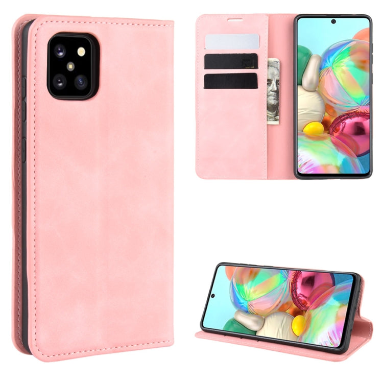 Per Galaxy A81 / M60S / Note 10 Lite Custodia in pelle con ventosa magnetica per affari retro-pelle con supporto e slot per schede e portafoglio, For Galaxy A81