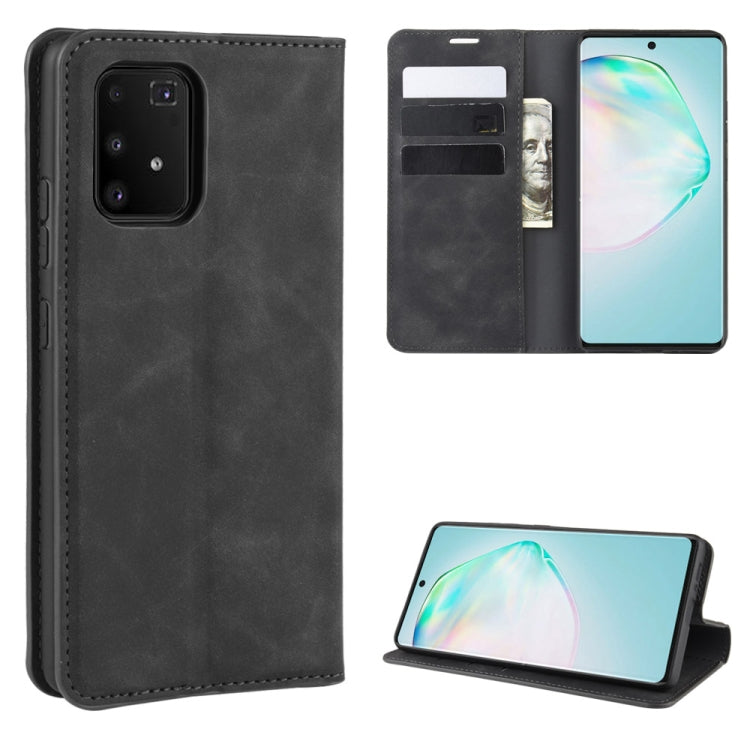 Per Galaxy A91 / M80s / S10 Lite Custodia in pelle con ventosa magnetica per affari retro-pelle con supporto e slot per schede e portafoglio, For Galaxy A91