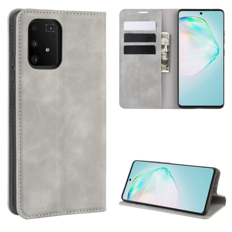 Per Galaxy A91 / M80s / S10 Lite Custodia in pelle con ventosa magnetica per affari retro-pelle con supporto e slot per schede e portafoglio, For Galaxy A91