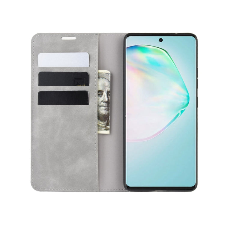 Per Galaxy A91 / M80s / S10 Lite Custodia in pelle con ventosa magnetica per affari retro-pelle con supporto e slot per schede e portafoglio, For Galaxy A91