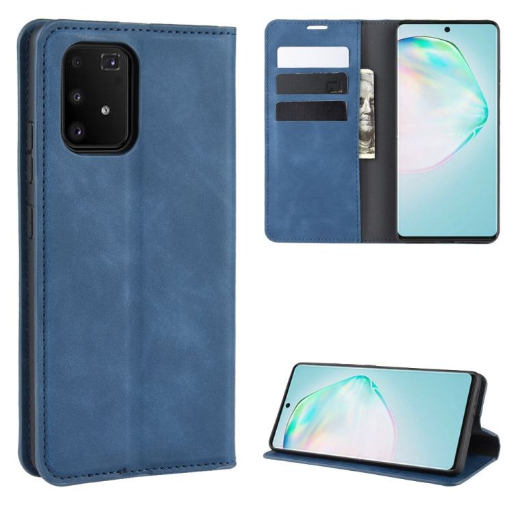 Per Galaxy A91 / M80s / S10 Lite Custodia in pelle con ventosa magnetica per affari retro-pelle con supporto e slot per schede e portafoglio, For Galaxy A91