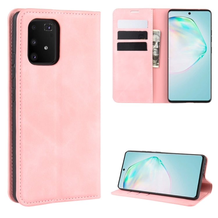 Per Galaxy A91 / M80s / S10 Lite Custodia in pelle con ventosa magnetica per affari retro-pelle con supporto e slot per schede e portafoglio, For Galaxy A91