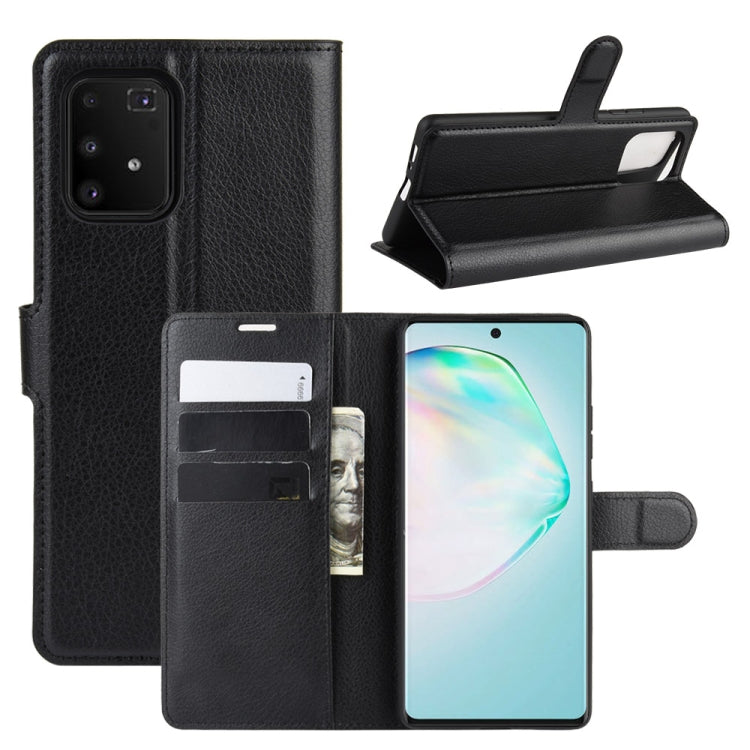 Per Galaxy A91 / M80s / S10 Lite Custodia protettiva a vibrazione orizzontale con texture Litchi con supporto e slot per schede e portafoglio, For Galaxy A91