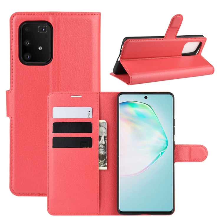 Per Galaxy A91 / M80s / S10 Lite Custodia protettiva a vibrazione orizzontale con texture Litchi con supporto e slot per schede e portafoglio, For Galaxy A91