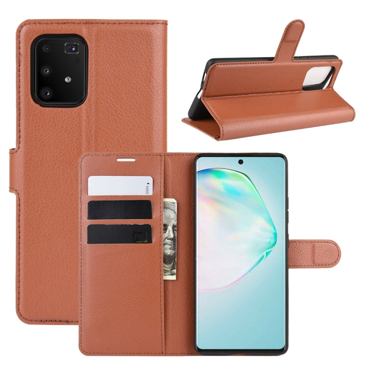 Per Galaxy A91 / M80s / S10 Lite Custodia protettiva a vibrazione orizzontale con texture Litchi con supporto e slot per schede e portafoglio, For Galaxy A91