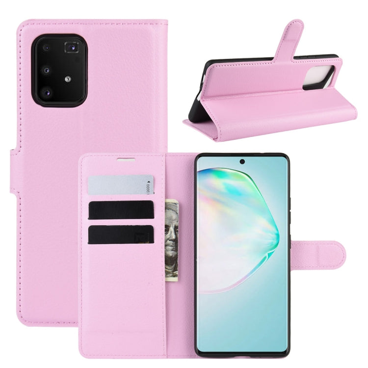 Per Galaxy A91 / M80s / S10 Lite Custodia protettiva a vibrazione orizzontale con texture Litchi con supporto e slot per schede e portafoglio, For Galaxy A91