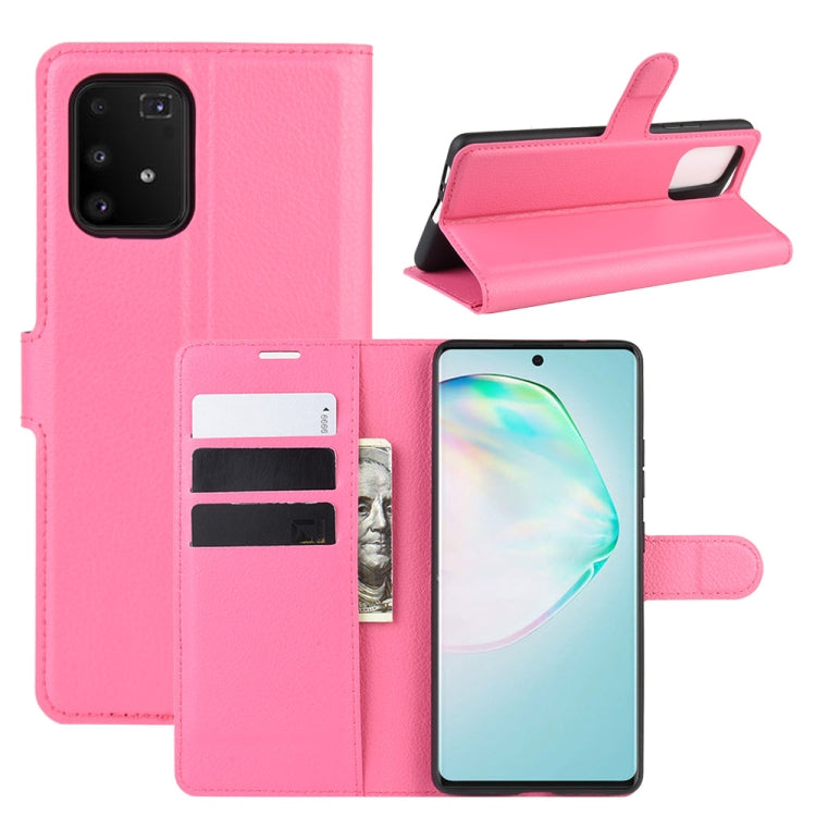 Per Galaxy A91 / M80s / S10 Lite Custodia protettiva a vibrazione orizzontale con texture Litchi con supporto e slot per schede e portafoglio, For Galaxy A91