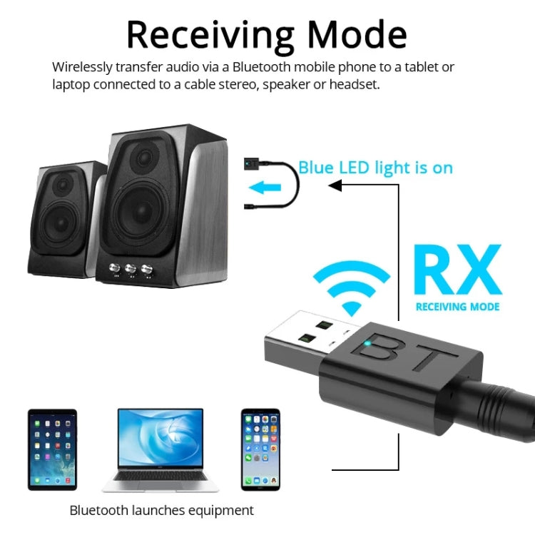 BT005 5.0 USB Ricevitore Bluetooth Amplificatore per altoparlante Audio AUX I Adattatore per stick Bluetooth stereo wireless per auto