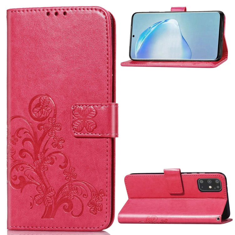 Lucky Clover Custodia in pelle con motivo a fiori pressati con supporto e fessure per carte, portafoglio e cinturino da polso, For Galaxy S20 Ultra, For Galaxy S20+, For Galaxy S20, For Galaxy A71, For Galaxy S10 Lite / A91 / M80s                      ...