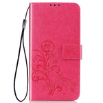 Lucky Clover Custodia in pelle con motivo a fiori pressati con supporto e fessure per carte, portafoglio e cinturino da polso, For Galaxy S20 Ultra, For Galaxy S20+, For Galaxy S20, For Galaxy A71, For Galaxy S10 Lite / A91 / M80s                      ...