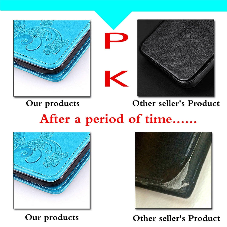 Lucky Clover Custodia in pelle con motivo a fiori pressati con supporto e fessure per carte, portafoglio e cinturino da polso, For Galaxy S20 Ultra, For Galaxy S20+, For Galaxy S20, For Galaxy A71, For Galaxy S10 Lite / A91 / M80s                      ...