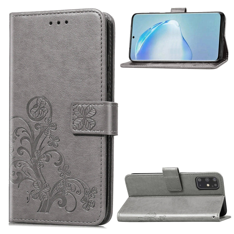 Lucky Clover Custodia in pelle con motivo a fiori pressati con supporto e fessure per carte, portafoglio e cinturino da polso, For Galaxy S20 Ultra, For Galaxy S20+, For Galaxy S20, For Galaxy A71, For Galaxy S10 Lite / A91 / M80s                      ...