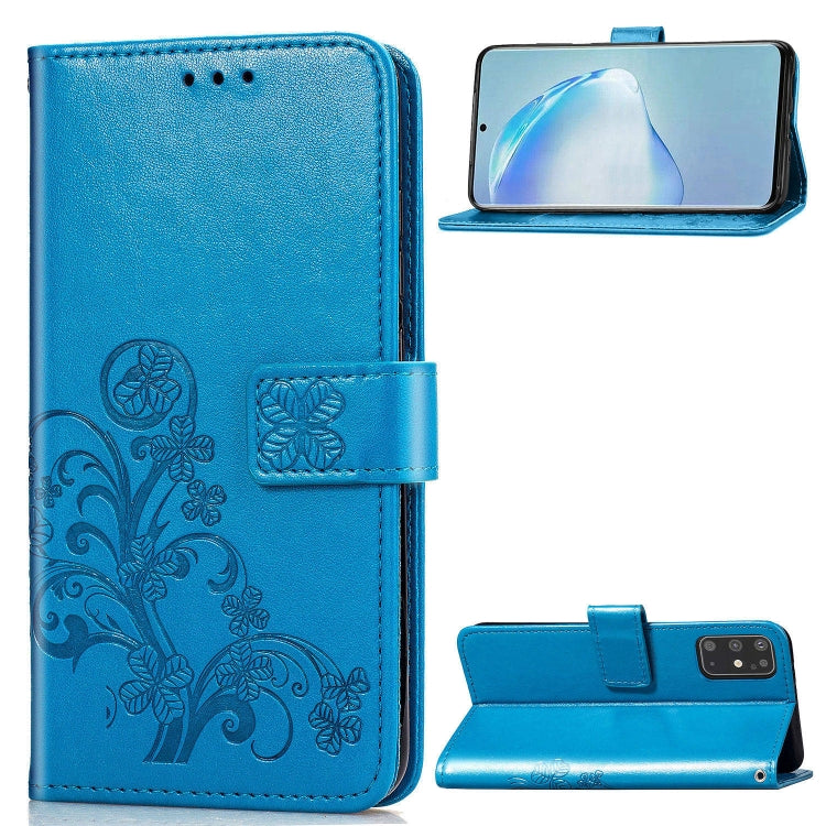 Lucky Clover Custodia in pelle con motivo a fiori pressati con supporto e fessure per carte, portafoglio e cinturino da polso, For Galaxy S20 Ultra, For Galaxy S20+, For Galaxy S20, For Galaxy A71, For Galaxy S10 Lite / A91 / M80s                      ...