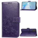 Lucky Clover Custodia in pelle con motivo a fiori pressati con supporto e fessure per carte, portafoglio e cinturino da polso, For Galaxy S20 Ultra, For Galaxy S20+, For Galaxy S20, For Galaxy A71, For Galaxy S10 Lite / A91 / M80s                      ...