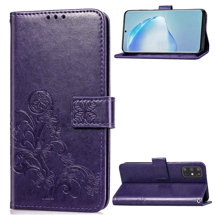 Lucky Clover Custodia in pelle con motivo a fiori pressati con supporto e fessure per carte, portafoglio e cinturino da polso, For Galaxy S20 Ultra, For Galaxy S20+, For Galaxy S20, For Galaxy A71, For Galaxy S10 Lite / A91 / M80s                      ...