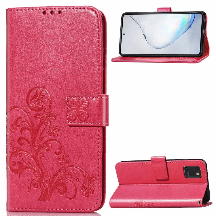 Lucky Clover Custodia in pelle con motivo a fiori pressati con supporto e fessure per carte, portafoglio e cinturino da polso, For Galaxy S20 Ultra, For Galaxy S20+, For Galaxy S20, For Galaxy A71, For Galaxy S10 Lite / A91 / M80s                      ...