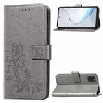 Lucky Clover Custodia in pelle con motivo a fiori pressati con supporto e fessure per carte, portafoglio e cinturino da polso, For Galaxy S20 Ultra, For Galaxy S20+, For Galaxy S20, For Galaxy A71, For Galaxy S10 Lite / A91 / M80s                      ...