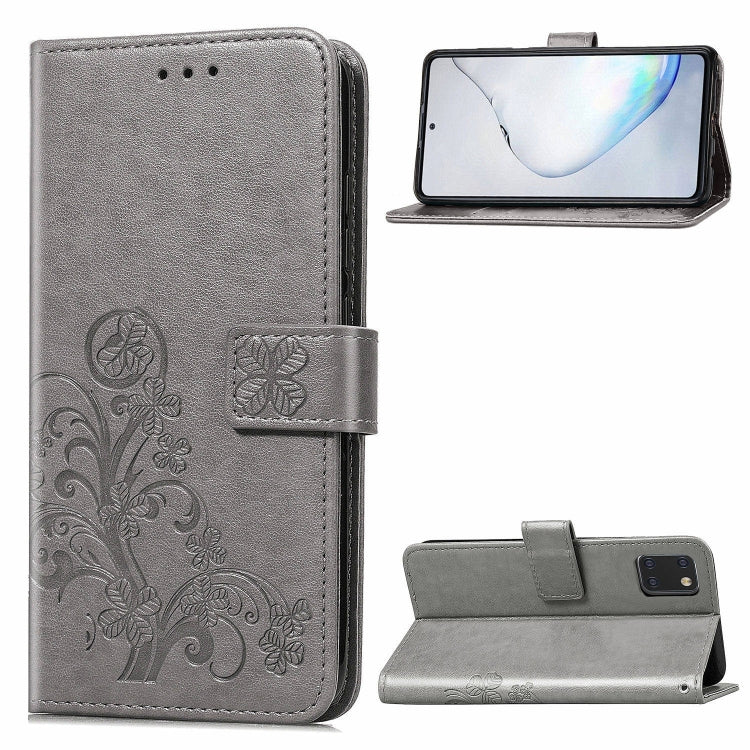 Lucky Clover Custodia in pelle con motivo a fiori pressati con supporto e fessure per carte, portafoglio e cinturino da polso, For Galaxy S20 Ultra, For Galaxy S20+, For Galaxy S20, For Galaxy A71, For Galaxy S10 Lite / A91 / M80s                      ...