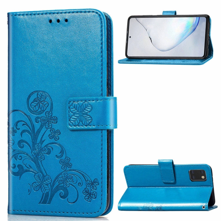 Lucky Clover Custodia in pelle con motivo a fiori pressati con supporto e fessure per carte, portafoglio e cinturino da polso, For Galaxy S20 Ultra, For Galaxy S20+, For Galaxy S20, For Galaxy A71, For Galaxy S10 Lite / A91 / M80s                      ...