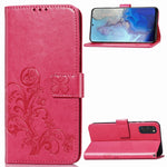 Lucky Clover Custodia in pelle con motivo a fiori pressati con supporto e fessure per carte, portafoglio e cinturino da polso, For Galaxy S20 Ultra, For Galaxy S20+, For Galaxy S20, For Galaxy A71, For Galaxy S10 Lite / A91 / M80s                      ...