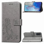 Lucky Clover Custodia in pelle con motivo a fiori pressati con supporto e fessure per carte, portafoglio e cinturino da polso, For Galaxy S20 Ultra, For Galaxy S20+, For Galaxy S20, For Galaxy A71, For Galaxy S10 Lite / A91 / M80s                      ...