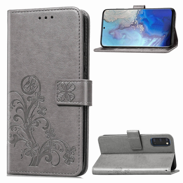 Lucky Clover Custodia in pelle con motivo a fiori pressati con supporto e fessure per carte, portafoglio e cinturino da polso, For Galaxy S20 Ultra, For Galaxy S20+, For Galaxy S20, For Galaxy A71, For Galaxy S10 Lite / A91 / M80s                      ...