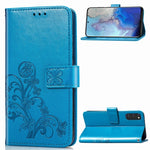 Lucky Clover Custodia in pelle con motivo a fiori pressati con supporto e fessure per carte, portafoglio e cinturino da polso, For Galaxy S20 Ultra, For Galaxy S20+, For Galaxy S20, For Galaxy A71, For Galaxy S10 Lite / A91 / M80s                      ...