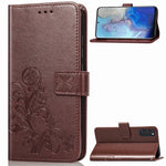 Lucky Clover Custodia in pelle con motivo a fiori pressati con supporto e fessure per carte, portafoglio e cinturino da polso, For Galaxy S20 Ultra, For Galaxy S20+, For Galaxy S20, For Galaxy A71, For Galaxy S10 Lite / A91 / M80s                      ...