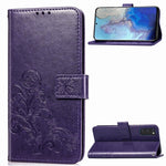 Lucky Clover Custodia in pelle con motivo a fiori pressati con supporto e fessure per carte, portafoglio e cinturino da polso, For Galaxy S20 Ultra, For Galaxy S20+, For Galaxy S20, For Galaxy A71, For Galaxy S10 Lite / A91 / M80s                      ...