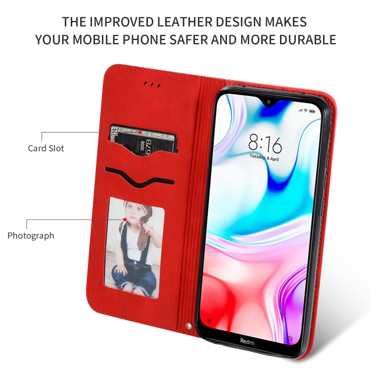 Custodia in pelle a vibrazione orizzontale magnetica per affari Retro Skin Feel, For Xiaomi Redmi 8, For Xiaomi Redmi 8A
