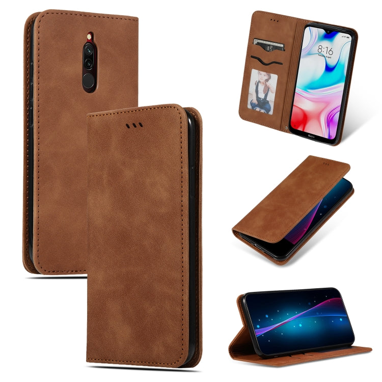 Custodia in pelle a vibrazione orizzontale magnetica per affari Retro Skin Feel, For Xiaomi Redmi 8, For Xiaomi Redmi 8A