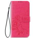Lucky Clover Custodia in pelle con motivo a fiori pressati con supporto e fessure per carte, portafoglio e cinturino da polso, For Galaxy A21, For Galaxy A01, For Nokia 2.3