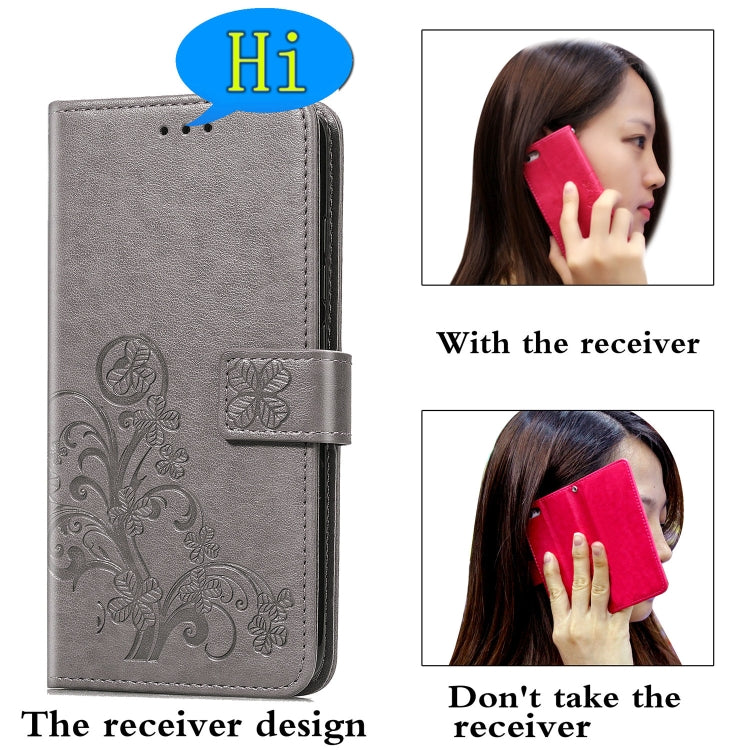 Lucky Clover Custodia in pelle con motivo a fiori pressati con supporto e fessure per carte, portafoglio e cinturino da polso, For Galaxy A21, For Galaxy A01, For Nokia 2.3