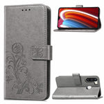 Lucky Clover Custodia in pelle con motivo a fiori pressati con supporto e fessure per carte, portafoglio e cinturino da polso, For Galaxy A21, For Galaxy A01, For Nokia 2.3