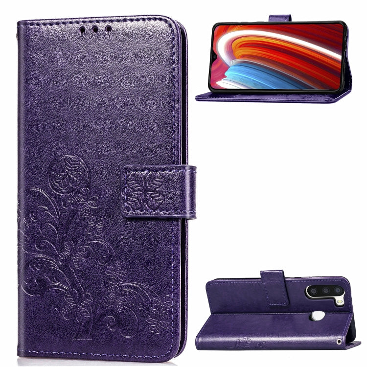 Lucky Clover Custodia in pelle con motivo a fiori pressati con supporto e fessure per carte, portafoglio e cinturino da polso, For Galaxy A21, For Galaxy A01, For Nokia 2.3