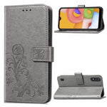 Lucky Clover Custodia in pelle con motivo a fiori pressati con supporto e fessure per carte, portafoglio e cinturino da polso, For Galaxy A21, For Galaxy A01, For Nokia 2.3