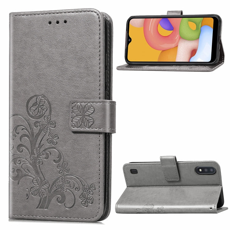Lucky Clover Custodia in pelle con motivo a fiori pressati con supporto e fessure per carte, portafoglio e cinturino da polso, For Galaxy A21, For Galaxy A01, For Nokia 2.3
