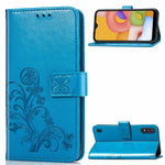 Lucky Clover Custodia in pelle con motivo a fiori pressati con supporto e fessure per carte, portafoglio e cinturino da polso, For Galaxy A21, For Galaxy A01, For Nokia 2.3