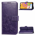 Lucky Clover Custodia in pelle con motivo a fiori pressati con supporto e fessure per carte, portafoglio e cinturino da polso, For Galaxy A21, For Galaxy A01, For Nokia 2.3
