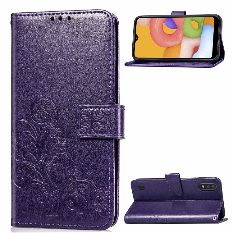 Lucky Clover Custodia in pelle con motivo a fiori pressati con supporto e fessure per carte, portafoglio e cinturino da polso, For Galaxy A21, For Galaxy A01, For Nokia 2.3