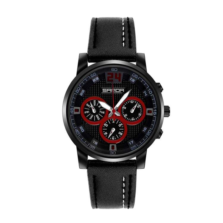 SANDA 5009 Business Fashion Orologio al quarzo da uomo impermeabile in pelle casual a tre occhi e sei aghi