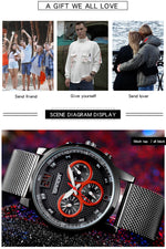 SANDA 5009 Business Fashion Orologio al quarzo da uomo impermeabile in pelle casual a tre occhi e sei aghi