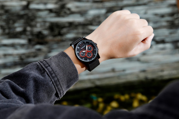 SANDA 5009 Business Fashion Orologio al quarzo da uomo impermeabile in pelle casual a tre occhi e sei aghi