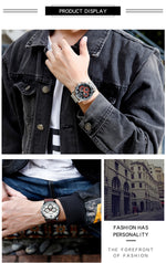 SANDA 5009 Business Fashion Orologio al quarzo da uomo impermeabile in pelle casual a tre occhi e sei aghi